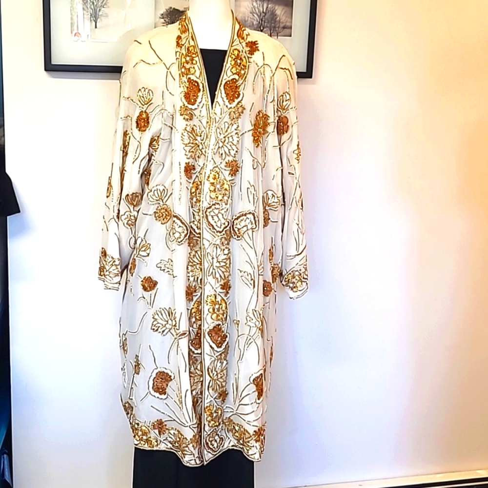 VTG Judith Ann Beaded 100% Silk Evening Coat with Evening Bag